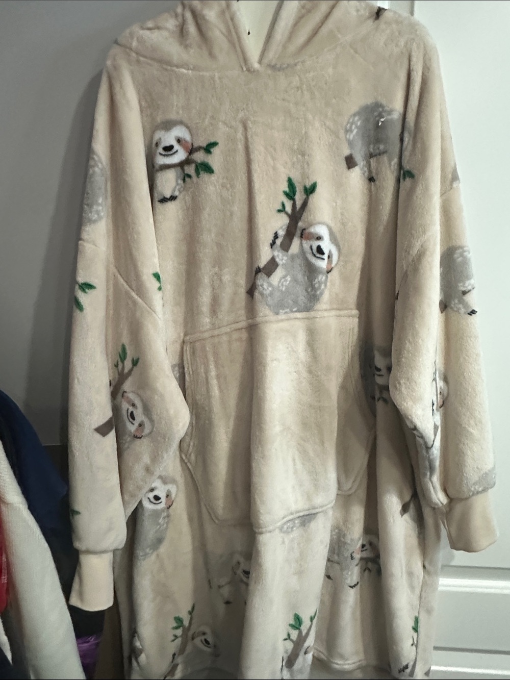 Plush Sloth Hooded Pajama Blanket - Cream